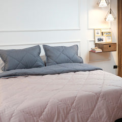 Plumón Doble Faz Gris Y Rosa Funda Acolchada Lala Home