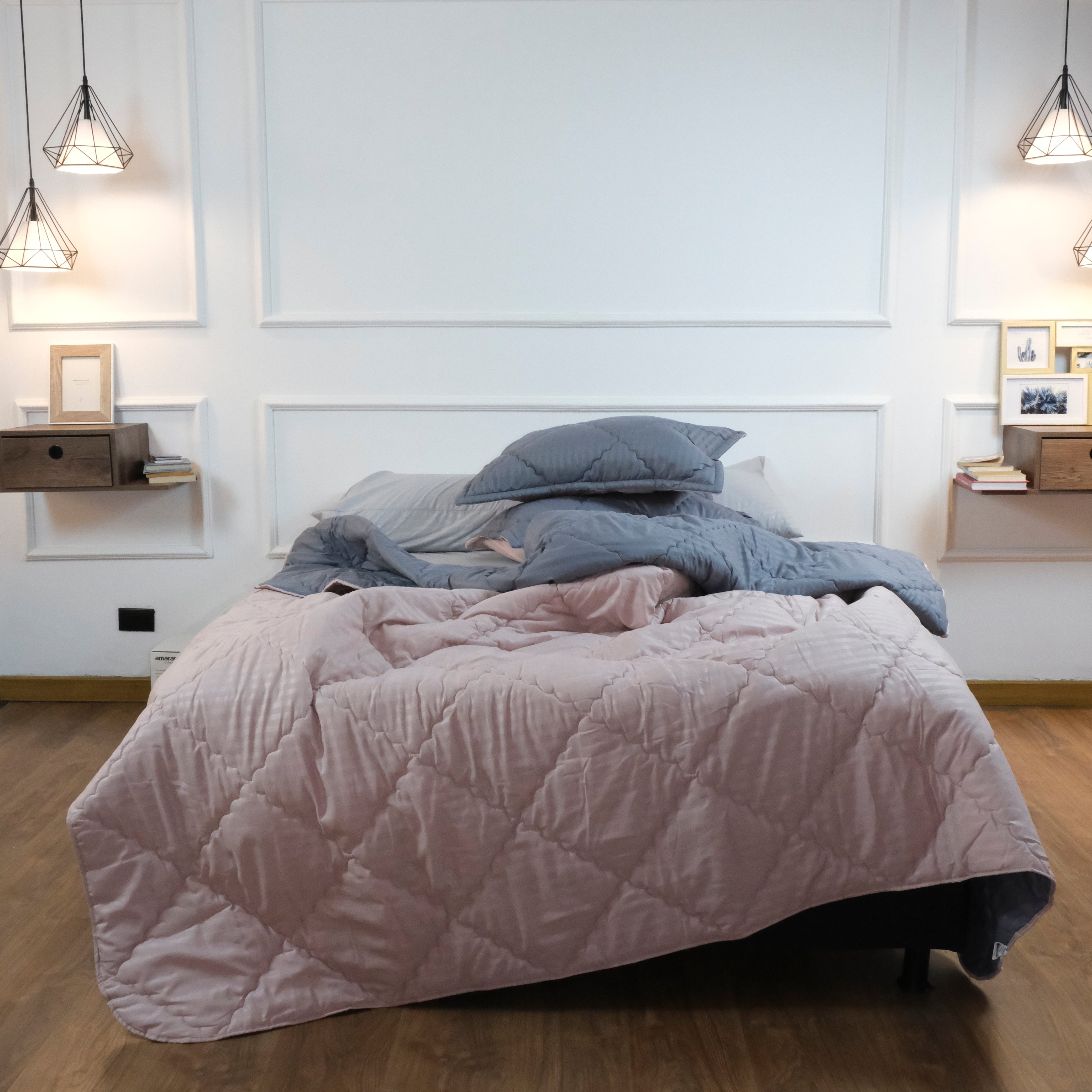 Plumón Doble Faz Gris Y Rosa Funda Acolchada Lala Home