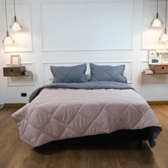 Plumón Doble Faz Gris Y Rosa Funda Acolchada Lala Home
