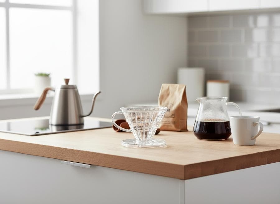 Filtro para café V60 de borosilicato transparente de 6 cm con asa y base integrada