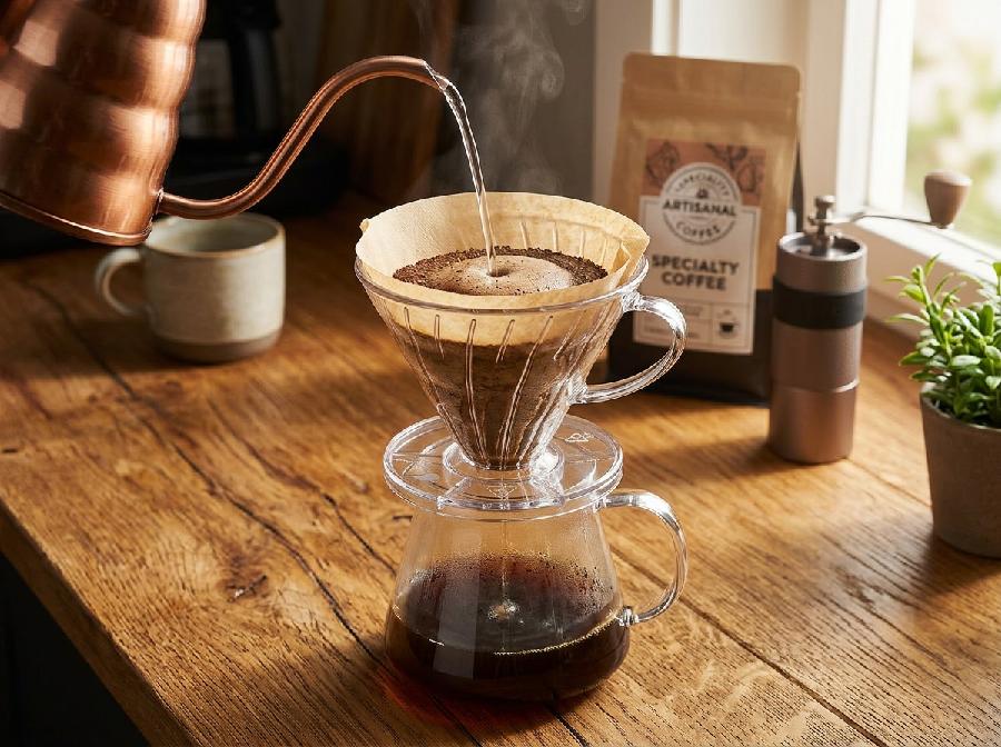 Filtro para café tipo V60 de borosilicato transparente de 9 cm con asa y base circular