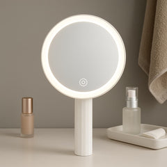 Espejo Redondo Con Luz Led y Soporte Blanco