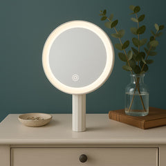 Espejo Redondo Con Luz Led y Soporte Blanco