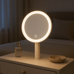 Espejo Redondo Con Luz Led y Soporte Blanco