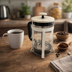Prensa francesa 600 ml vidrio borosilicato blanca con filtro de acero inoxidable
