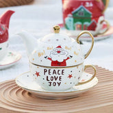 Tetera Con Taza Navideño 420ml Merry Christimas Blanca