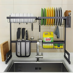 Escurridor De Loza Metálico De 2 Niveles Negro Tipo Puente