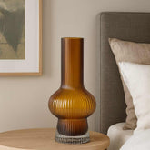 Florero Cristal Tipo Probeta Líneas Verticales Amarillo