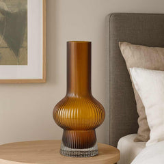 Florero Cristal Tipo Probeta Líneas Verticales Amarillo