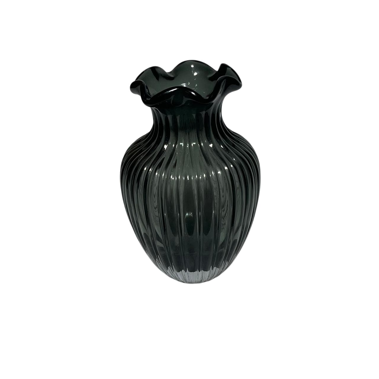 Florero Cristal Diseño Líneas Verticales Verde Oliva