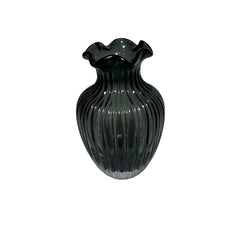 Florero Cristal Diseño Líneas Verticales Verde Oliva