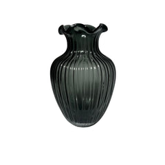 Florero Cristal Diseño Líneas Verticales Verde Oliva