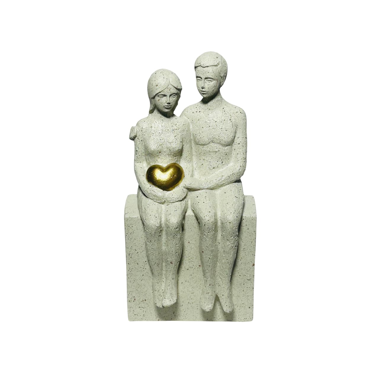 Figura Decorativa Pareja Sentada Con Corazon Dorado