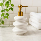 Dispensador De Jabón Cerámico Con Bomba Dorada