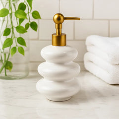 Dispensador De Jabón Cerámico Con Bomba Dorada