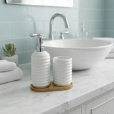 Set de baño 3 piezas con dispensador y vaso de líneas horizontales