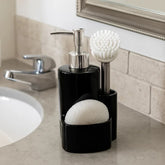 Set Dispensador De Jabón Cerámico Con Escobilla y Esponja