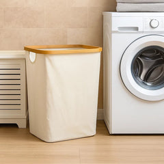 Cesta De Lavandería Cuadrada De Lino Y bambú