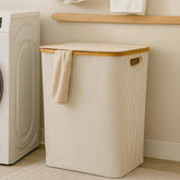 Cesta De Lavandería Grande Diseño Líneas Con Marco De Bambú