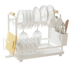 Escurridor De Loza Metálico De 2 Niveles Con Agarres En Madera