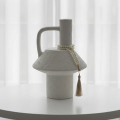 Florero Cerámica Tipo Hongo Blanco Con Perlas