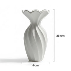 Florero De Cerámica Tipo Botella Blanco Con Líneas Textura