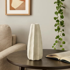 Florero De Cerámica Blanco Tipo Botella Con Líneas