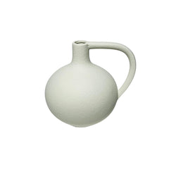 Florero De Cerámica Tipo Jarra Blanco Con Asa y Borlas