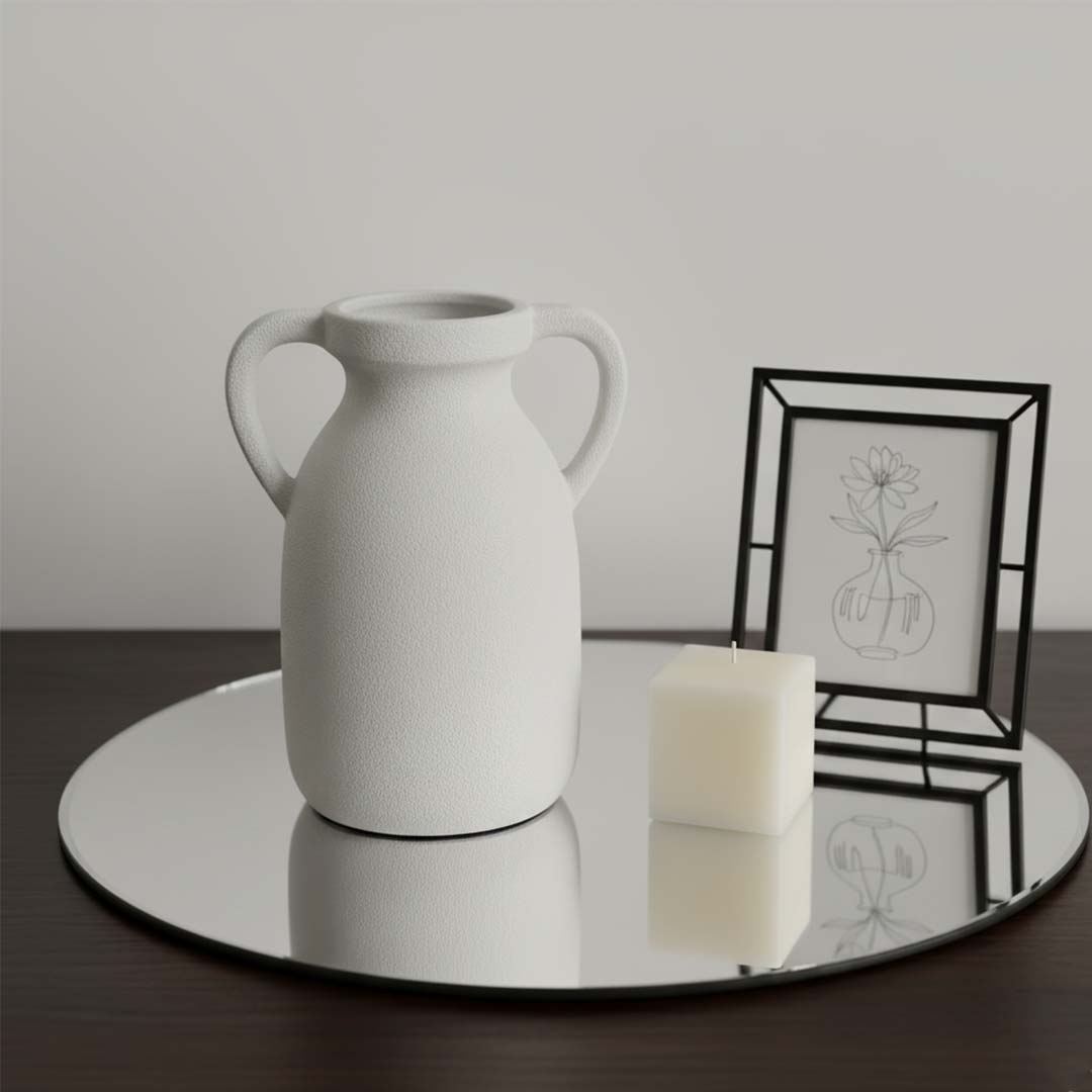 Florero De Cerámica Blanco Tipo Jarra