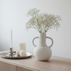 Florero De Cerámica Tipo Jarra Blanco Detalle De Perlas