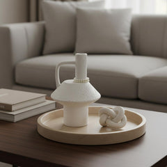 Florero Cerámica Tipo Hongo Blanco Con Perlas