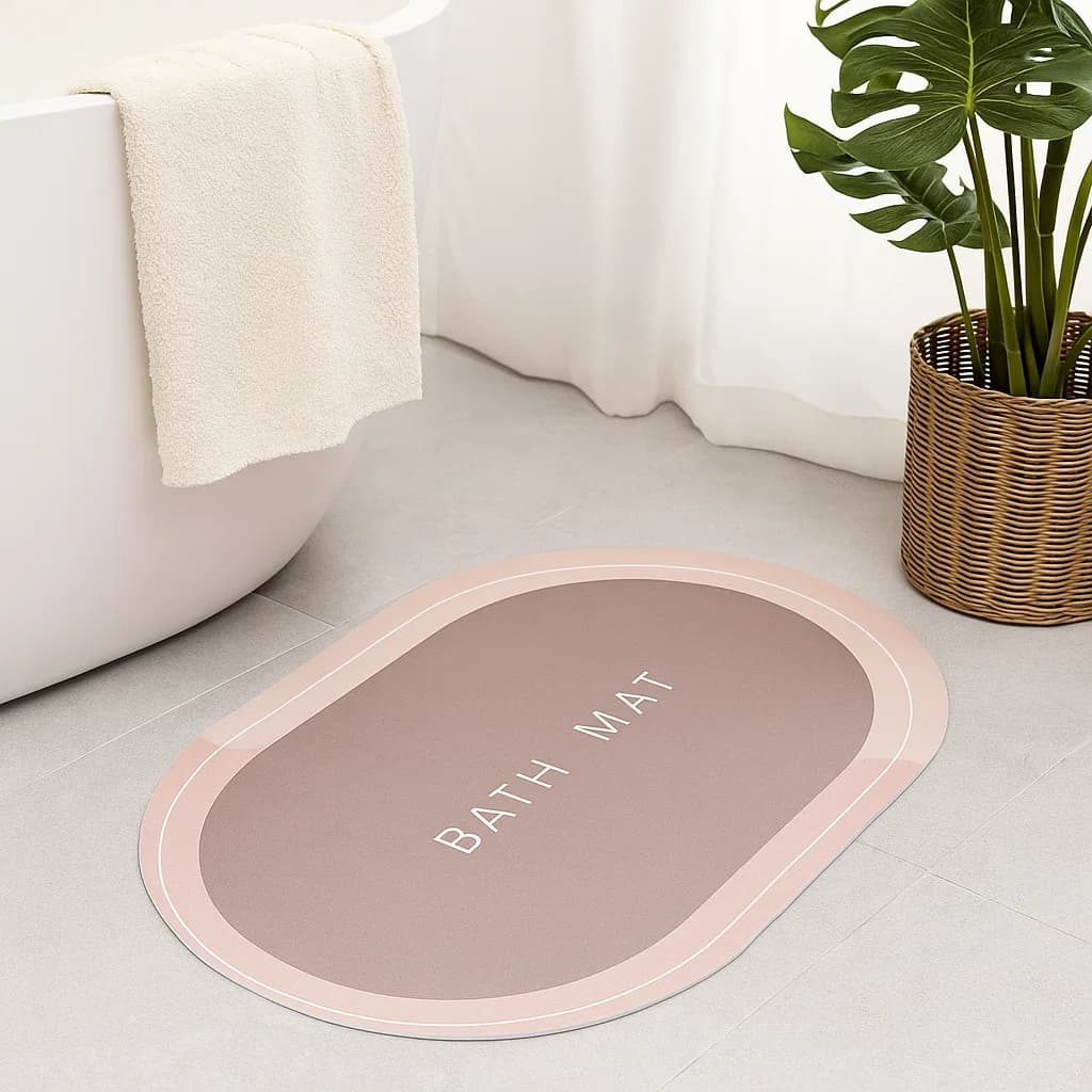 Tapete de baño ovalado rosa 40×60 cm “BATH MAT” vista frontal