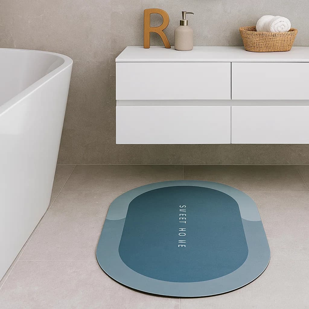 Tapete de baño ovalado esmeralda 40×60 cm “SWEET HOME” vista frontal