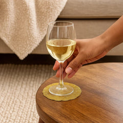 Individual Redondo En PVC Diseño Texturizado Dorado