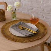 Individual Redondo Mimbre Diseño Bohemio Con Flecos