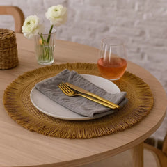 Individual Redondo Mimbre Diseño Bohemio Con Flecos