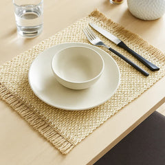 Individual Rectangular Mimbre Natural 30×45cm Diseño Con Flecos