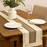 Camino De Mesa Mimbre Natural Bicolor Con Flecos Estilo Artesanal