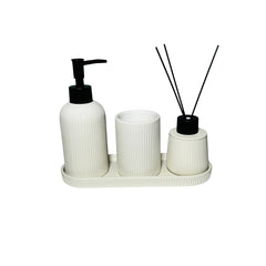 Set De Baño 4 Piezas Líneas Verticales Blanco