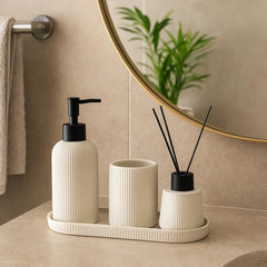 Set De Baño 4 Piezas Líneas Verticales Blanco