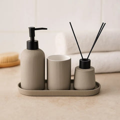 Set De Baño 4 Piezas Líneas Verticales Gris