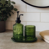 Set de baño 3 piezas diseño rombos verde en vidrio