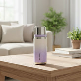 Termo bicolor lila y blanco 600ml con tapa de acero inoxidable
