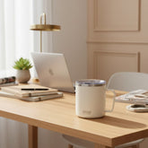 Mug térmico blanco TYESO 400 ml con oreja y tapa transparente