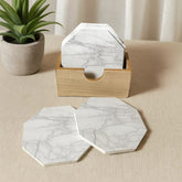 Set x6 Portavasos Hexagonal Con Soporte Diseño Mármol