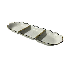 Bandeja Decorativa Blanca Con Borde Dorado 13x37cm 3 Divisiones