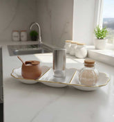 Bandeja Decorativa Blanca Con Borde Dorado 13x37cm 3 Divisiones