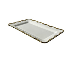 Bandeja Decorativa Blanca Con Borde Dorado Ondulado