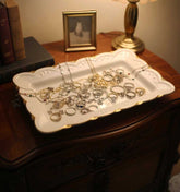 Bandeja Decorativa Blanca Con Borde Dorado Ondulado