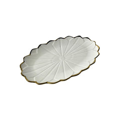 Bandeja Decorativa Con Forma De Flor y Borde Dorado